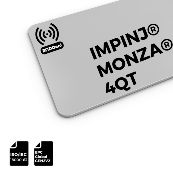 Advanced UHF RFID Card featuring Impinj Monza 4QT technology with True3D antenna and QT privacy protection.