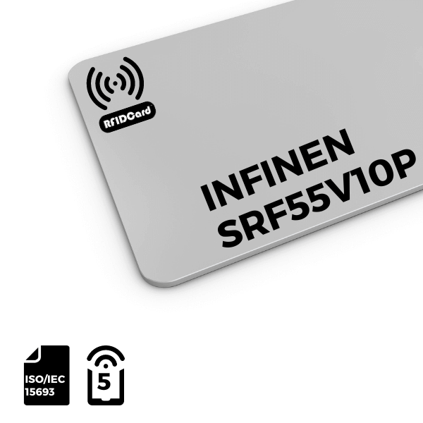 High-quality AZC-55V10P HF RFID Card with Infineon SRF55V10P chip and CR80 PVC format.