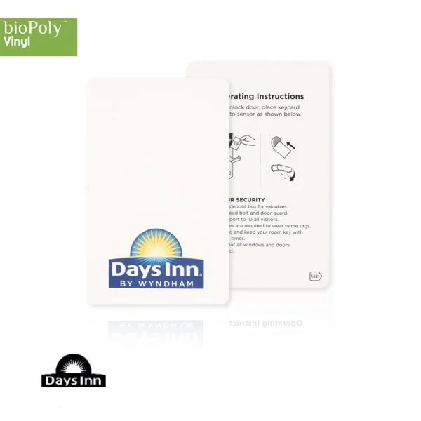 A branded Days Inn eco-friendly hotel room key card featuring operating instructions for guest accommodation