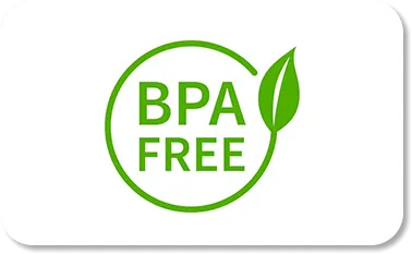 safe-BPA FREE A close-up view of a green leaf icon combined with the BPA FREE safety compliance certification badge
