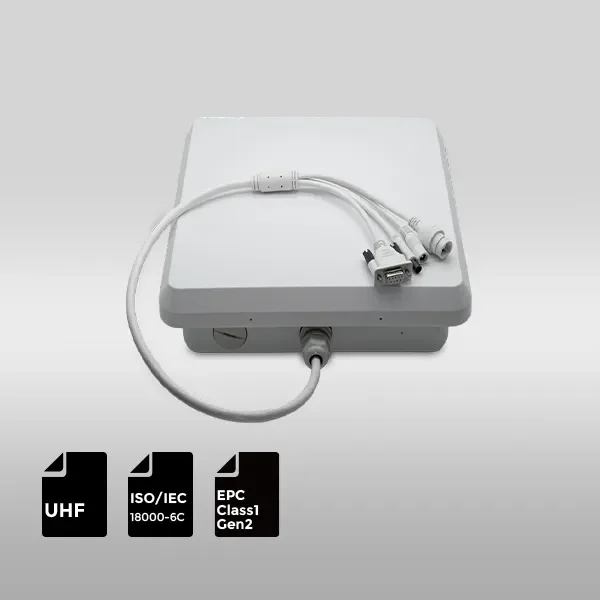AZ-UR1A Integrated UHF RFID Reader featuring Impinj E710 technology with integrated antenna and multi-interface connectivity.