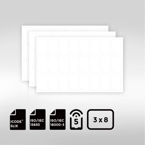 3 8mm layout of NX ICODE SLIX BioPoly Vinyl RFID Inlay Sheet stable HF NFC with eco friendly BioPoly material