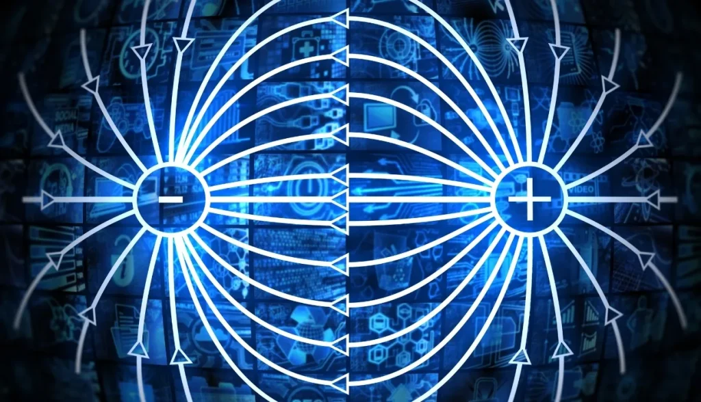 Visualization of electromagnetic field lines representing RFID signal interaction and sensitivity.