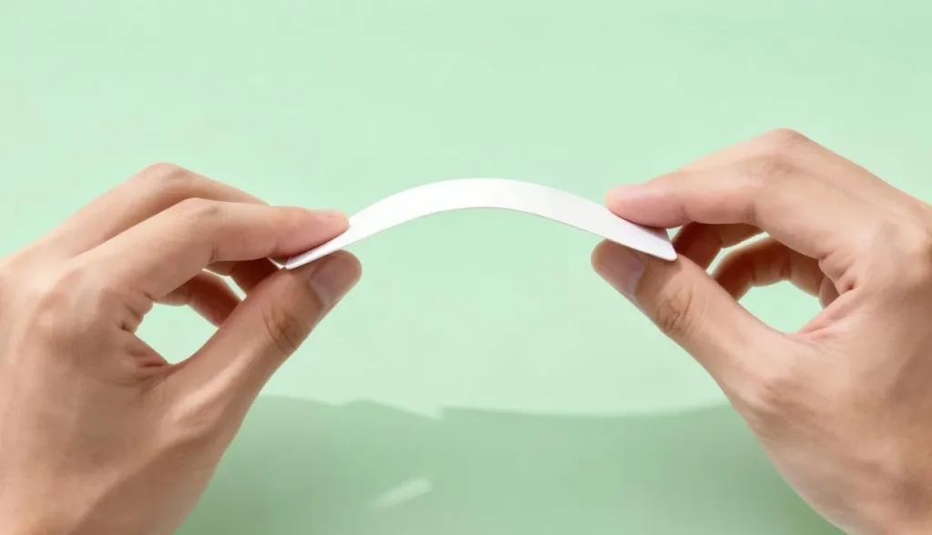 Two hands bending a white BioPoly™ Stone Card, demonstrating its flexibility.