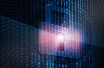 Top Methods for Protecting Your RFID Data A Practical Guide A semi-transparent blue padlock icon overlaid on a background of binary code in dark blue, with a bright flare in the center, symbolizing digital data security.