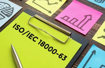 Why ISOIEC 18000-63 Compliance Matters for Your RFID Card System Clipboard labeled ISO/IEC 18000-63 surrounded by colorful charts, representing RFID standard compliance and data management.