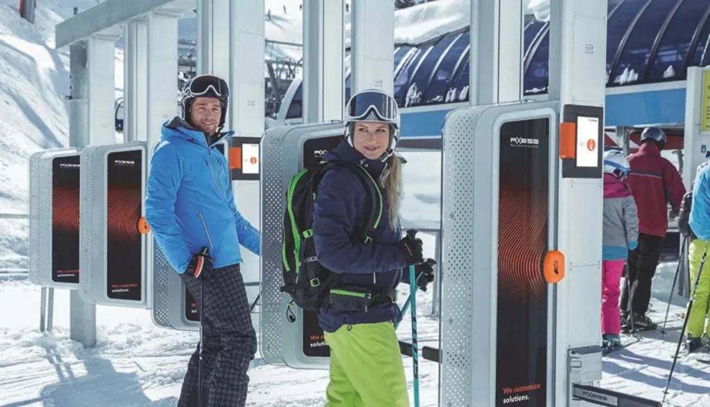 RFID components used in ski resorts, including RFID cards, wristbands, readers, and access control systems